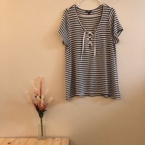 Striped Lace Up T-Shirt